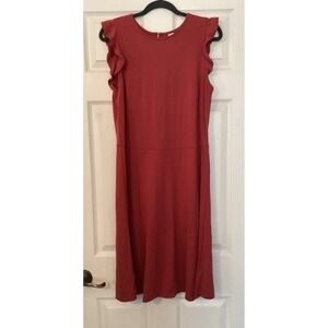 Old Navy Dress Large Tall Red Flutter Sleeve Aline Stretch MIDI
